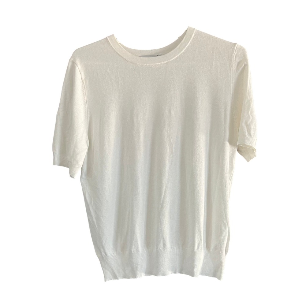 Zara Womens XL Off White Short Sleeve Knit Crew Neck Top 8851/007/250 NWT